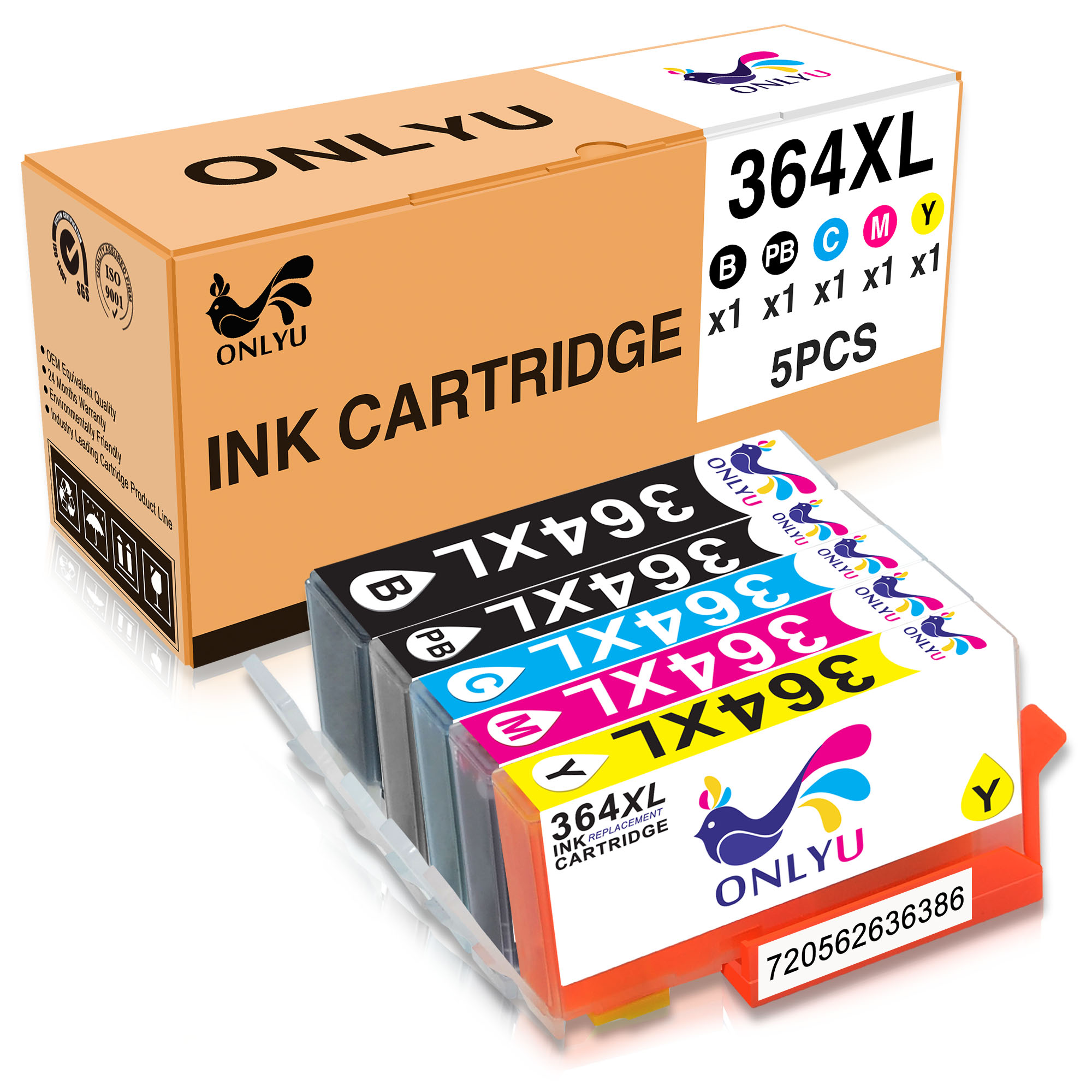 ONLYU 5-Pack Compatible HP 364XL 364 XL Ink Cartridge for HP Photosmart 5510 5511 5512 5514 5515 5520 5522 5524 6510 6520 6512 6515 4622 B8553 C5324 C5370 C5373 C5383 D5463 D5468 (1B/1PB/1C/1M/1Y) 