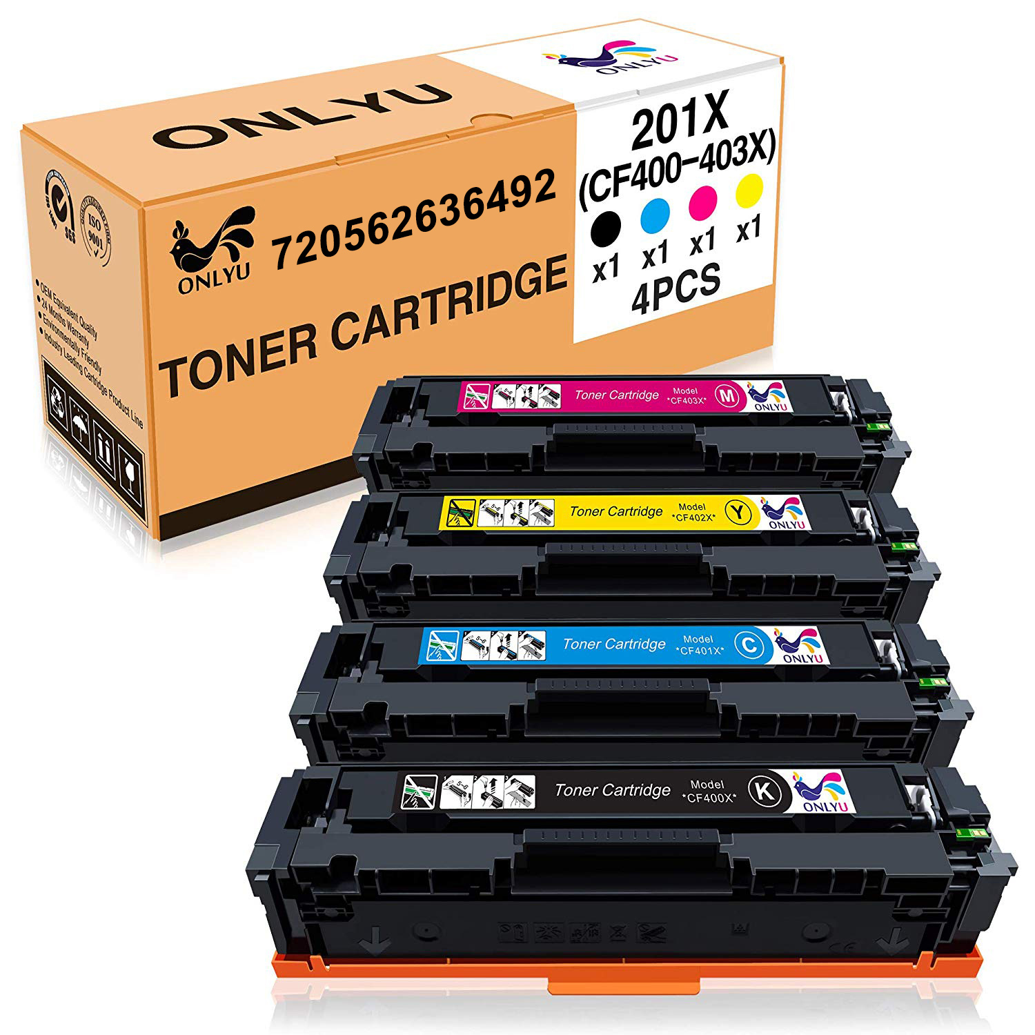 ONLYU Compatible Toner Cartridge Replacement for HP 201X (CF400X CF401X CF402X CF403X) for HP Color Laserjet Pro MFP M277dw MFP M277n MFP M277c6 M252dw M252n Printer (4Pack)